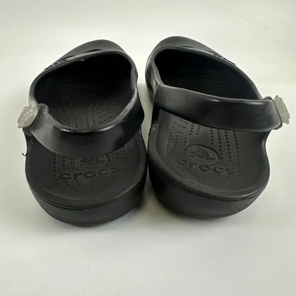 Crocs Jayna Slingback Flat Black Slip On Flower Jewel Comfort Lightweight 7